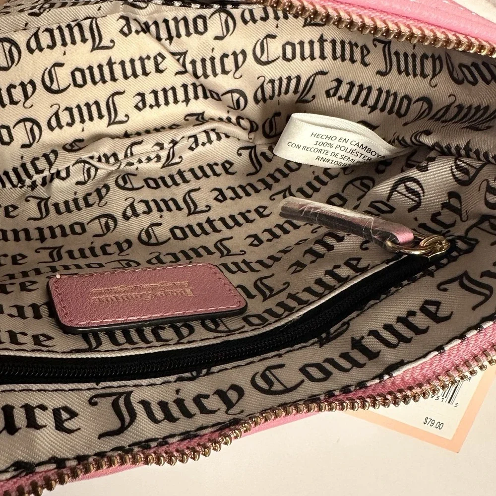 Juicy Couture Velour Shoulder Bag Pink Cream Crown Embroidered Charm NWT Y2K